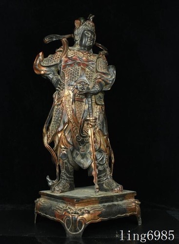 Tibet bronze Gilt Wei Tuo Warrior Skanda Veda Buddhistm enforcement God statue - Picture 6 of 10