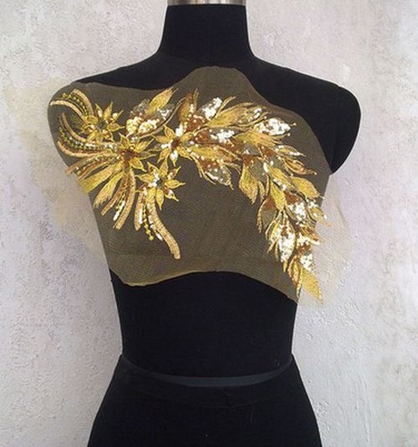 Embroidered Gown Applique Vintage Sew On Patches Glitter Silver Lace Dress Decor - Picture 8 of 24