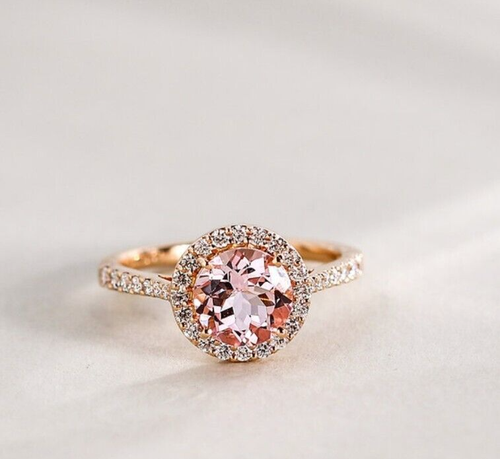 1:00 Carat Pink Morganite Set With Diamonds In 14k Rose Gold For Women - Picture 5 of 5