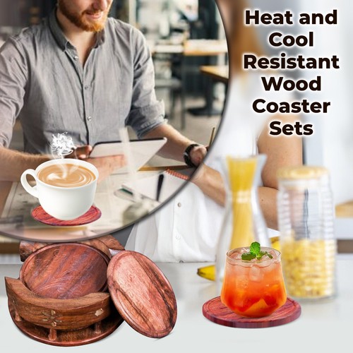 Drink Coaster 6 Set Natural Bamboo Design Round & Square Tea Coffee Cup Mat UK - Picture 27 of 32