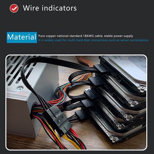 4Pin 1 Male To 3/4/5/6 Female Splitter SATA Power Extension Hard Drive Cable - Afbeelding 9 van 16