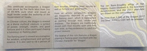 Tuvalu 2017 $2 Mythical Creatures - Dragon 2 oz Antique Silver Coin, GREAT COIN! - Picture 9 of 10