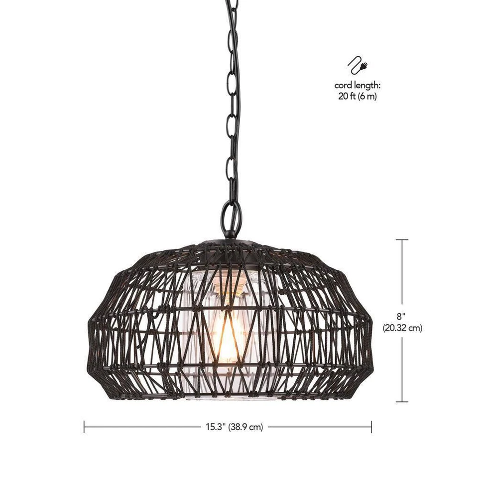 Novogratz x Globe Diego 1-Light Matte Black Outdoor Indoor Plug-In Pendant - Image 3 of 4
