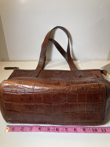 Fossil Brown Crocodile Embossed Leather Tote Shoulder Bag Handbag Satchel - Picture 8 of 12
