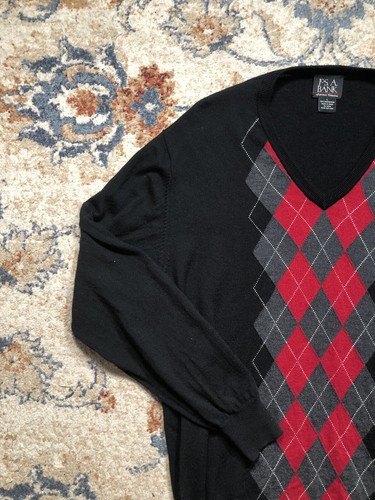 Jos A Bank Sweater Vest Men L Black 100% Merino Wool Pullover - Picture 3 of 8