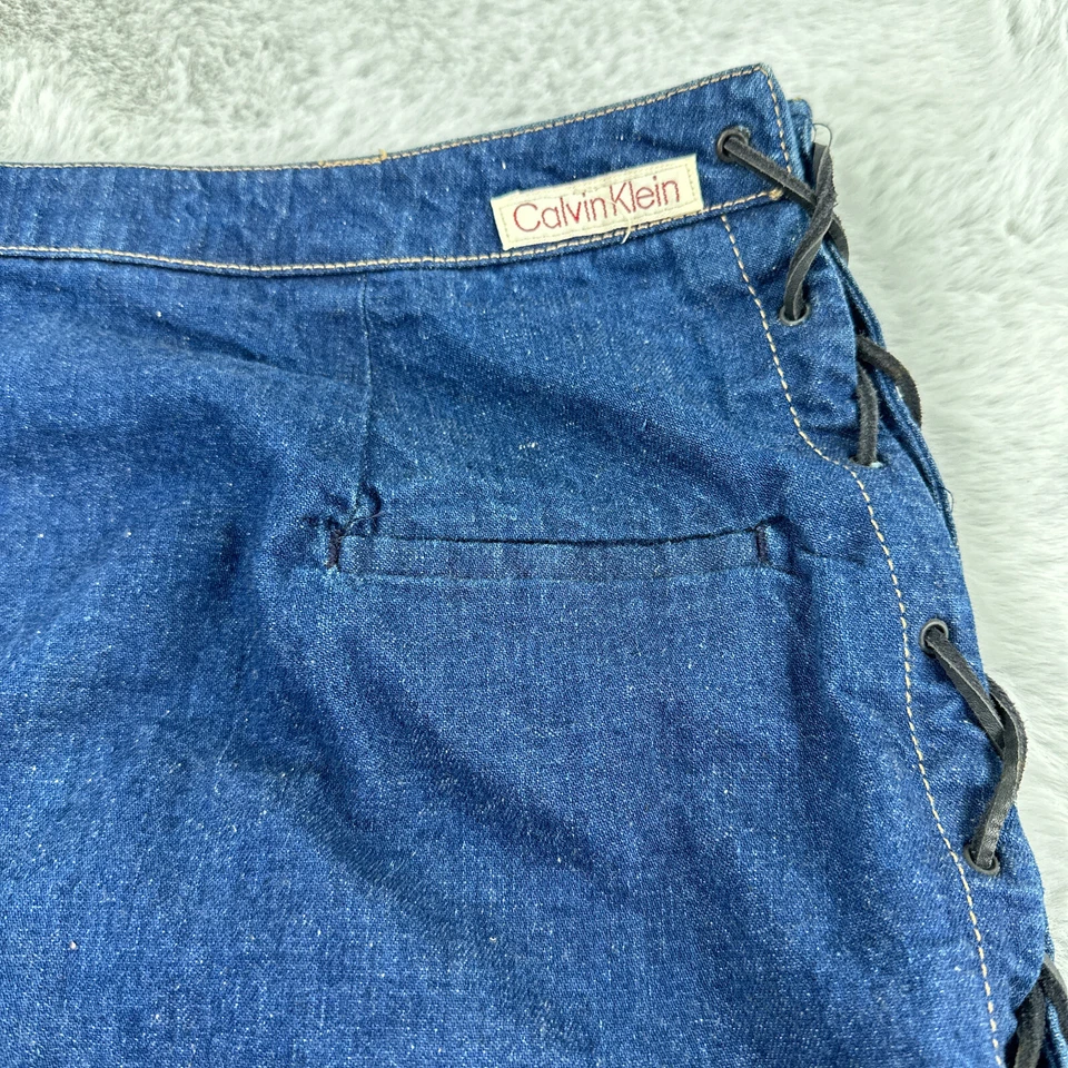 Falda De Colección Calvin Klein Para Mujer Junior 9 Denim Lateral Con Cordones Años 80 EE. UU. Western Foto 4 de 4
