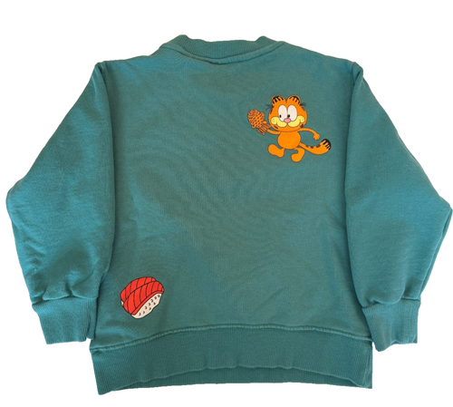 ZARA GARFIELD SWEATSHIRT KIDS 6-7 JAPAN SUSHI GRAPHIC DOUBLE SIDED TEAL GREEN - Picture 14 of 15