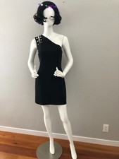 VERSUS VERSACE ASYMMETRIC BLACK DRESS WITH SILVER LION PINS IT 42 NEW WITH TAG