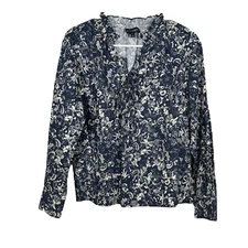 Intermix Private Label Womens Blouse XS Blue Floral Madeline Long Sleeve Ruffle