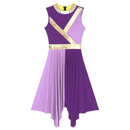 Womens Metallic Color Block Liturgical Dancewear Asymmetrical Praise Dance Dress - Foto 67 di 71