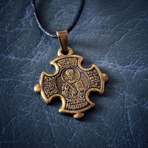 St Nicholas of Myra and Jesus Cross Pendant Christian Bishop Orthodox Necklace