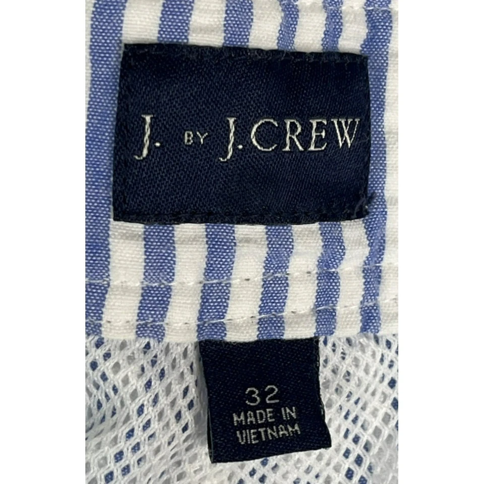 J. Por J. Baús de natação masculinos CREW 32 Seer Sucker forro embutido azul branco Preppy - Imagem 3 de 4