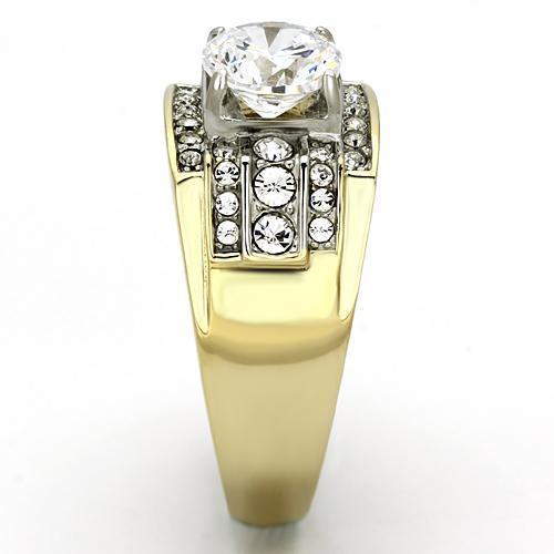 Men's 3.35 CT ROUND CUT AAA CZ 14K GOLD PLATED STAINLESS STEEL RING - Picture 4 of 4