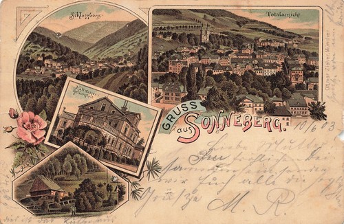 718218) Gruss aus Litho AK Sonneberg Thüringen gelaufen 1903