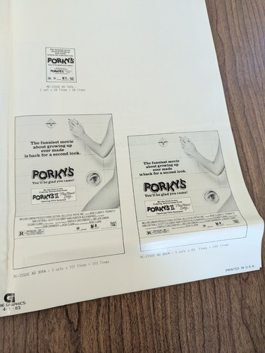 Original 1983 Porky's 2 The Next Day Movie Theater Ad Pad Advertising Promo - Picture 3 of 5
