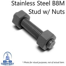 Stainless Steel Threaded Stud Bolt & Two (2) Hex Nuts 1/2” X 3” B8M (Lot of 4)