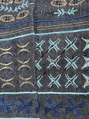 Coldwater Creek Jacket Blazer Petite 6 Brown Blue Embroidered Beaded Aztec Art - Picture 3 of 9