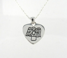 .925 Sterling Silver Guardian Angel Heart Pendant Necklace