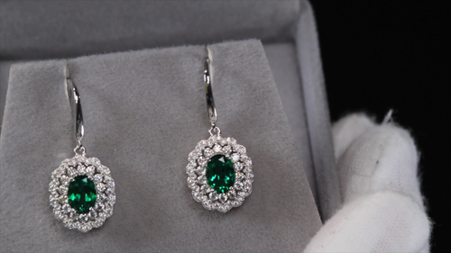 Lab Grown Colombian Emerald Earrings | Emerald Green Oval Earrings | Earrings - Video 1 of 1