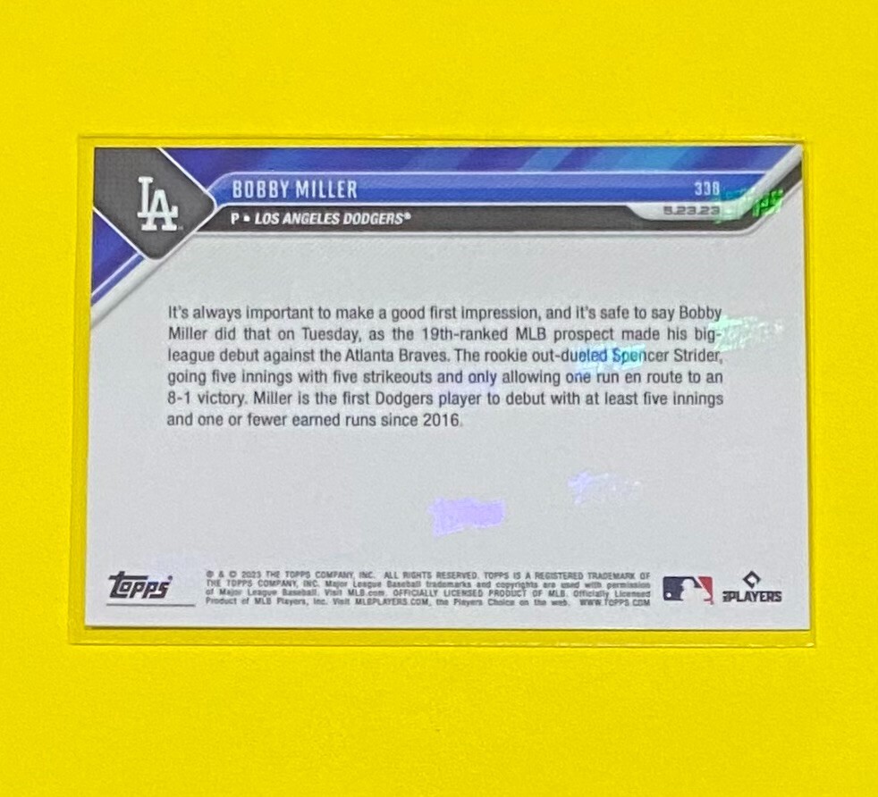 2023 MLB Topps NOW 338 BOBBY MILLER LOS ANGELES DODGERS