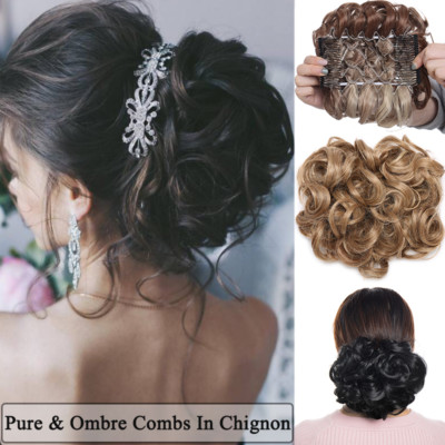 Wedding Bun Instant Ponytail Updo Big Combs In Hair Extensions