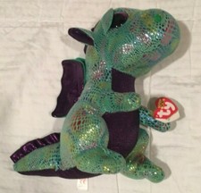 TY BEANIE BOOS 10" Green Sparkly Stuffed Plush CINDER DRAGON With Tags