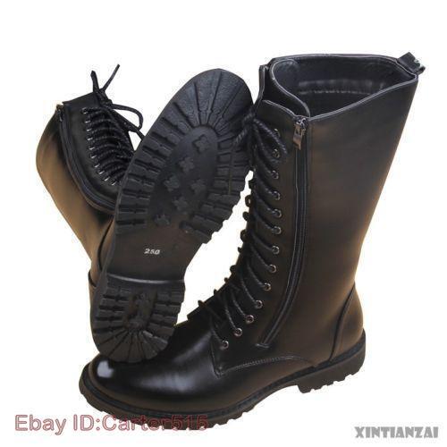 Militär Herren Kampf Leder Kniehohe Stiefel Schnürung Schwarz Reitstiefel Miltary - Bild 4 von 13