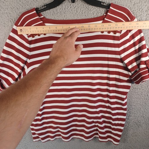 Croft & Barrow Womens Multicolor Striped Top Size XL Short Sleeve Button Sleeve - Picture 6 of 9