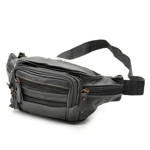 Uomo vera pelle marsupio borsa tracolla vita viaggio MULTI TASCHE nero vintage - Foto 8 di 10