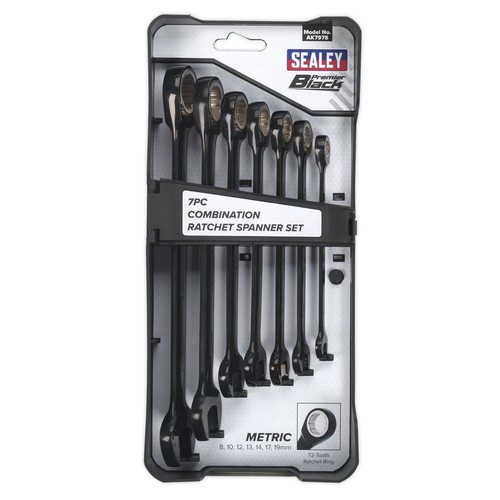 Sealey Combination Ratchet Spanner Set 7pc Black Series Metric AK7978 - Picture 7 of 7