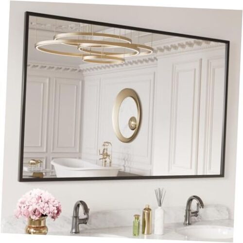 48"X30" Rectangle Bathroom Mirror Wall, Matte Aluminum Alloy 48"L x 30"W Black