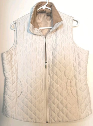 Jane Ashley Women's Quilted Ivory Vest Jacket Sleeveless W Pockets Full Zip Sz L - Picture 4 of 9