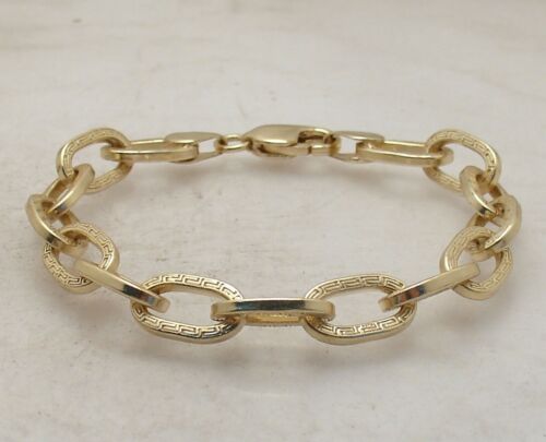 7.5" Bellezza Greek Key Oval Link Bracelet Lobster Lock Solid Yellow Bronze - Picture 2 of 4