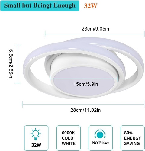 2Pezzi Plafoniera LED 32W 6500K Lampada da Soffitto Soggiorno Cucina Bagno 28cm - Foto 2 di 9