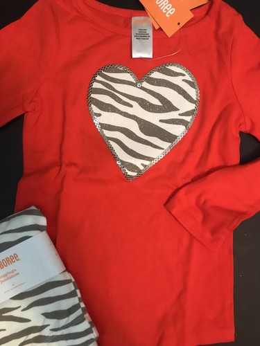 NWT Girls 4 Gymboree RIGHT MEOW Cotton Orange sparkle HEART TOP+LEGGINGS 2pc Set - Picture 2 of 3