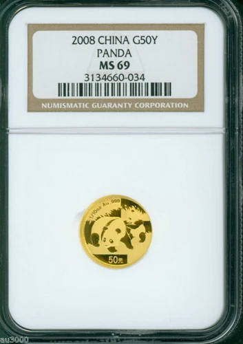 2008 GOLD PANDA 1/10 Oz. NGC MS69 MS-69 CHINA 50Y !!!!!