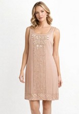 Adrianna Papell Evening Sleeveless Shift Dress Beaded Sequin Embellished Size 10