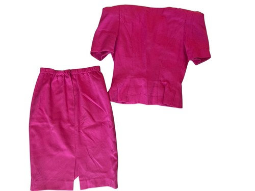 Set gonna vintage Raul Blanco manica a sbuffo peplo taglia 8 rosa bianco bottoni - Foto 2 di 19