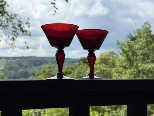 Vintage  Steuben Selenium Red 4 1/2 Inch Sherbet Glass Circa 1903-1933, set of 2