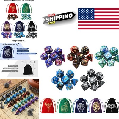 Standard Size Polyhedral Dice Set with Colorful Bags for Role Playing Games
