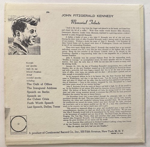 John Fitzgerald Kennedy A Memorial Tribute LP 1964 Original Vinyl Album - Picture 2 of 4
