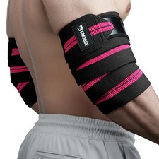 DMoose Fitness Elbow Wraps for Weightlifting Pair - One Size, Pink Stripes