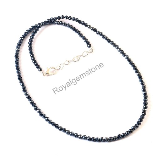 Diamond Beads, Black Diamond Beaded Necklace, 3mm Faceted Round Diamond Beads - Picture 2 of 6