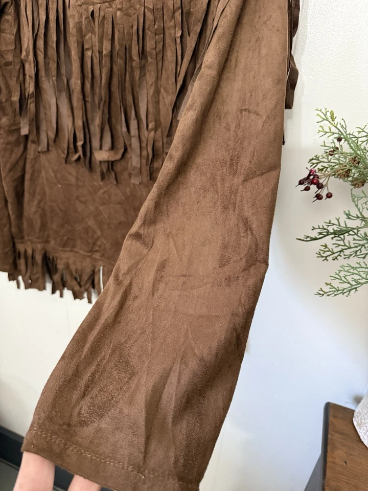 Forum Novedades Marrón Flecos Manga Larga Top Disfraz Imitación Gamuza S M L XL Foto 2 de 4