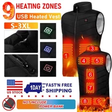 9 Zones Electric USB Heating Vest Men's Winter Full Body Warm Sleeveless Vest US