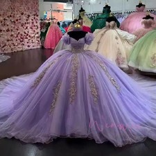Flowers Princess Quinceanera Dresses Beads Off Shoulder Sweet Ball Gown Party