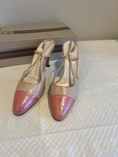 Vintage Bruno Magli Beige Pink Slingback Heels Size 8AA