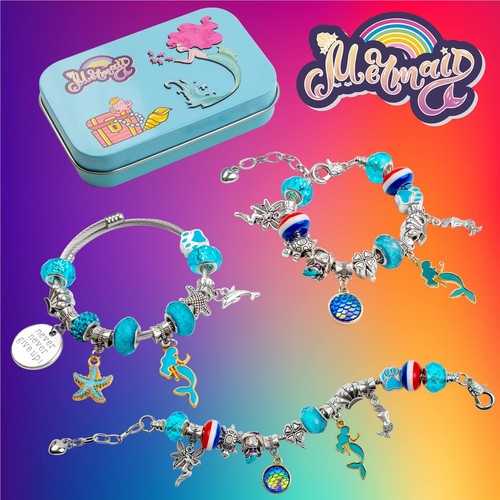 Charm Bracelet Making Kit for Girl Jewelry Making Supplies Beads Unicorn/Mermaid - Picture 4 of 7