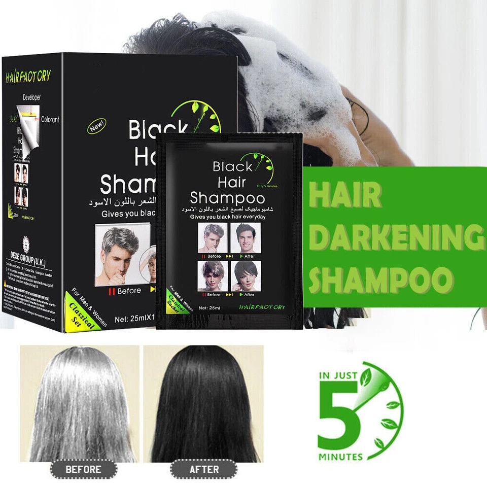 10/20 Piezas Champú Cabello Negro Instantáneo 5 Min Tinte Color Cabello Natural Reparación Orgánica Foto 2 de 4