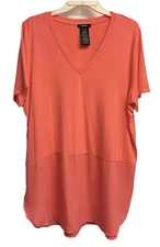 Premise Short Sleeve V-Neck Tunic Top Women's XL Peach T Shirt Tulip Split Sides
